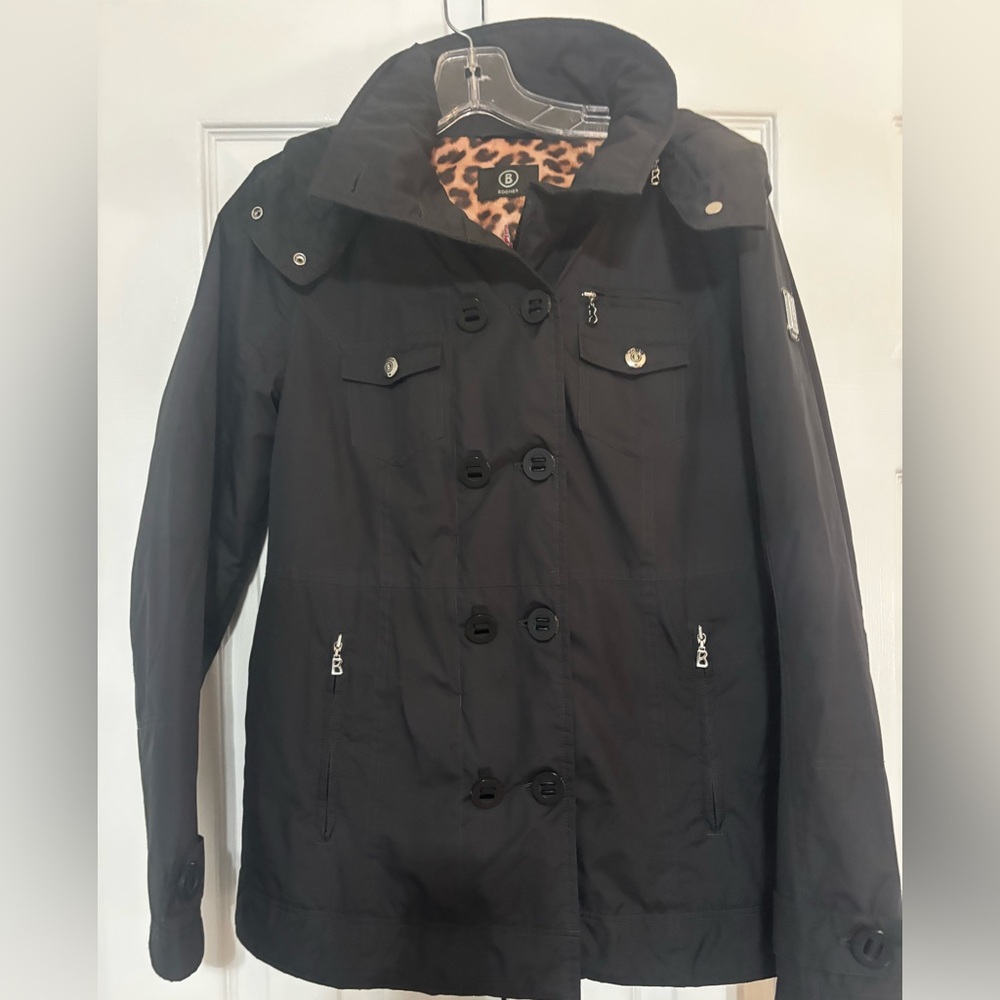 Women’s Bogner Black hooded Women's Rain Jacket with Leopard Lining